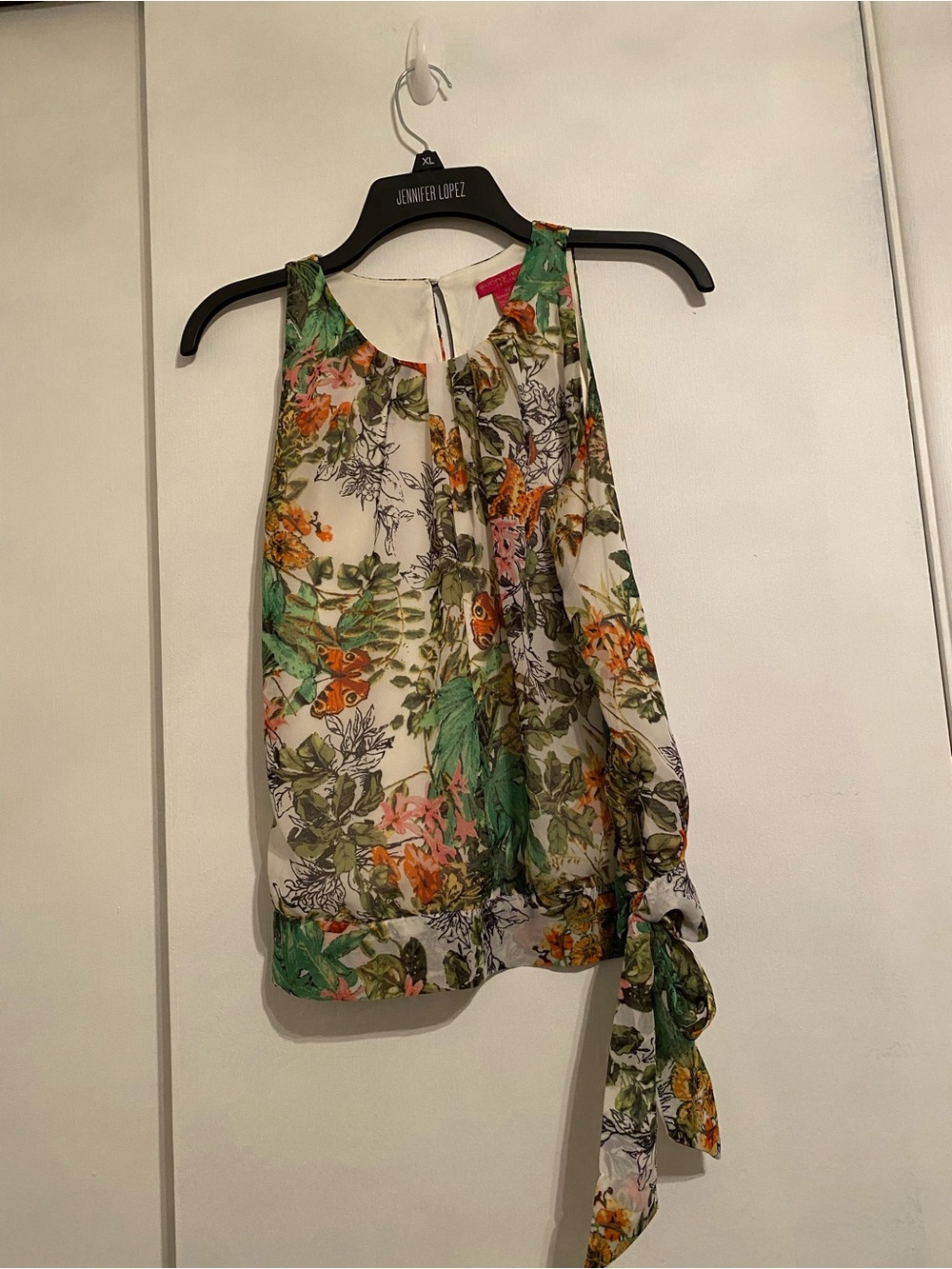 Sunny Leigh Floral Tie-Side Halter Camisole - Green Multi on Cream, Womens Sz PS
